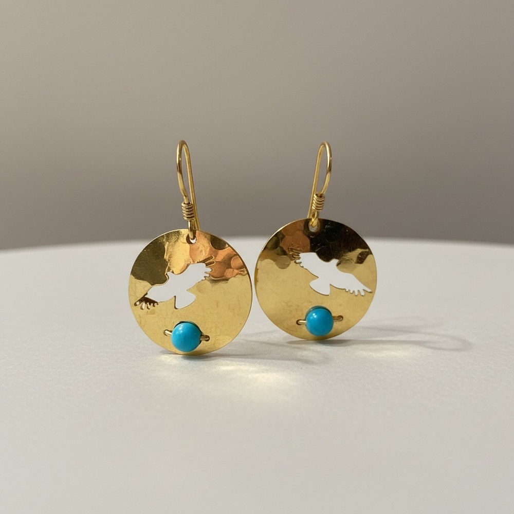 Wild Bryde Bird Earrings Brass Disc Drop earrings 244